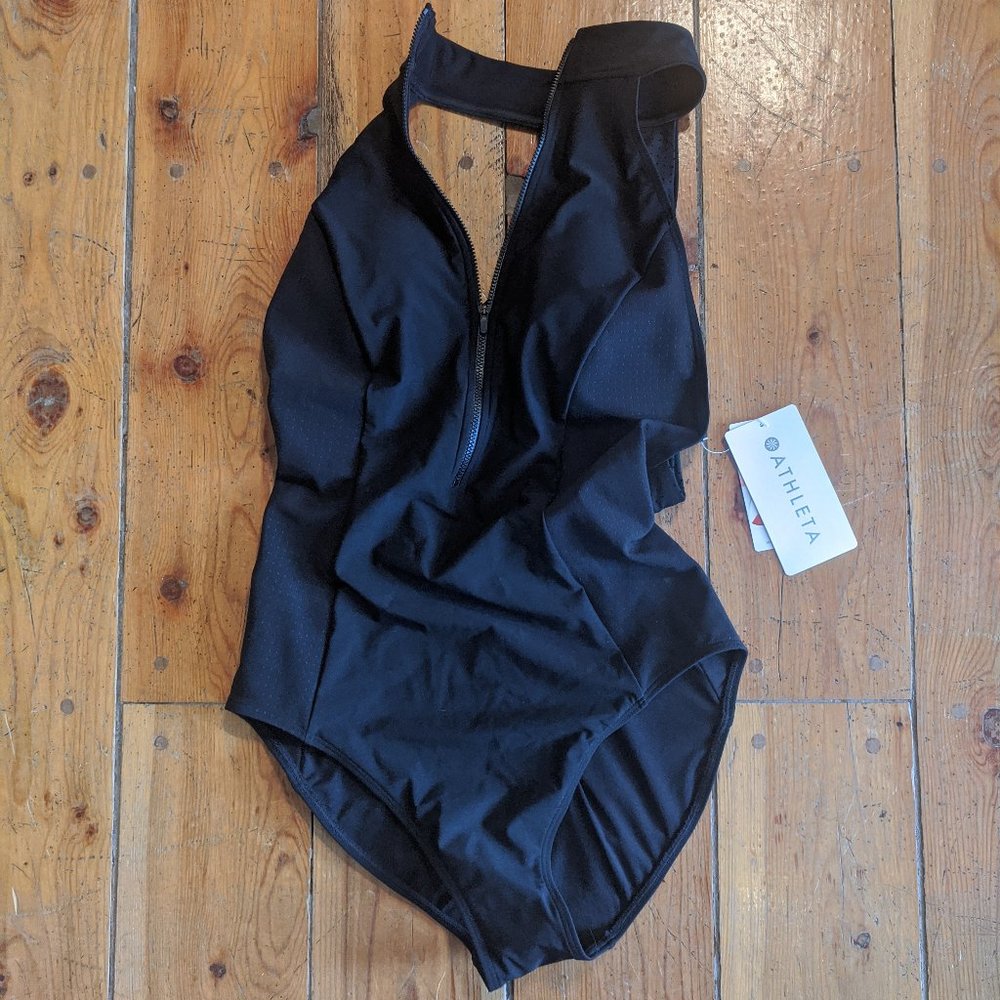 Athleta Bonaire zip front one-piece swim suit